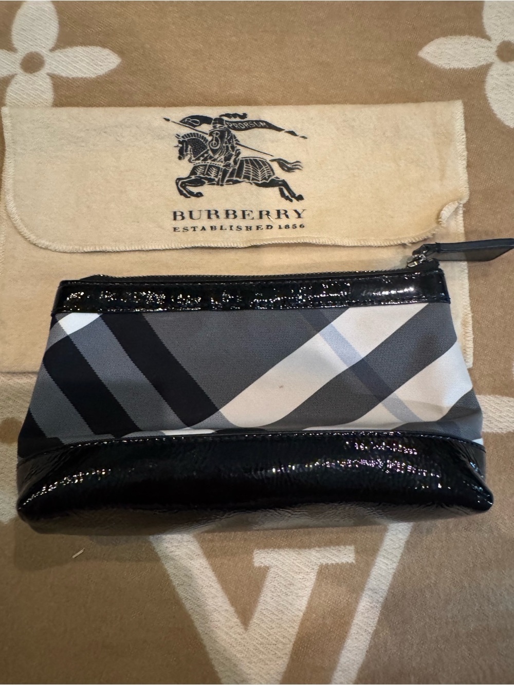 Burberry Black and Gray Check Zip Pouch